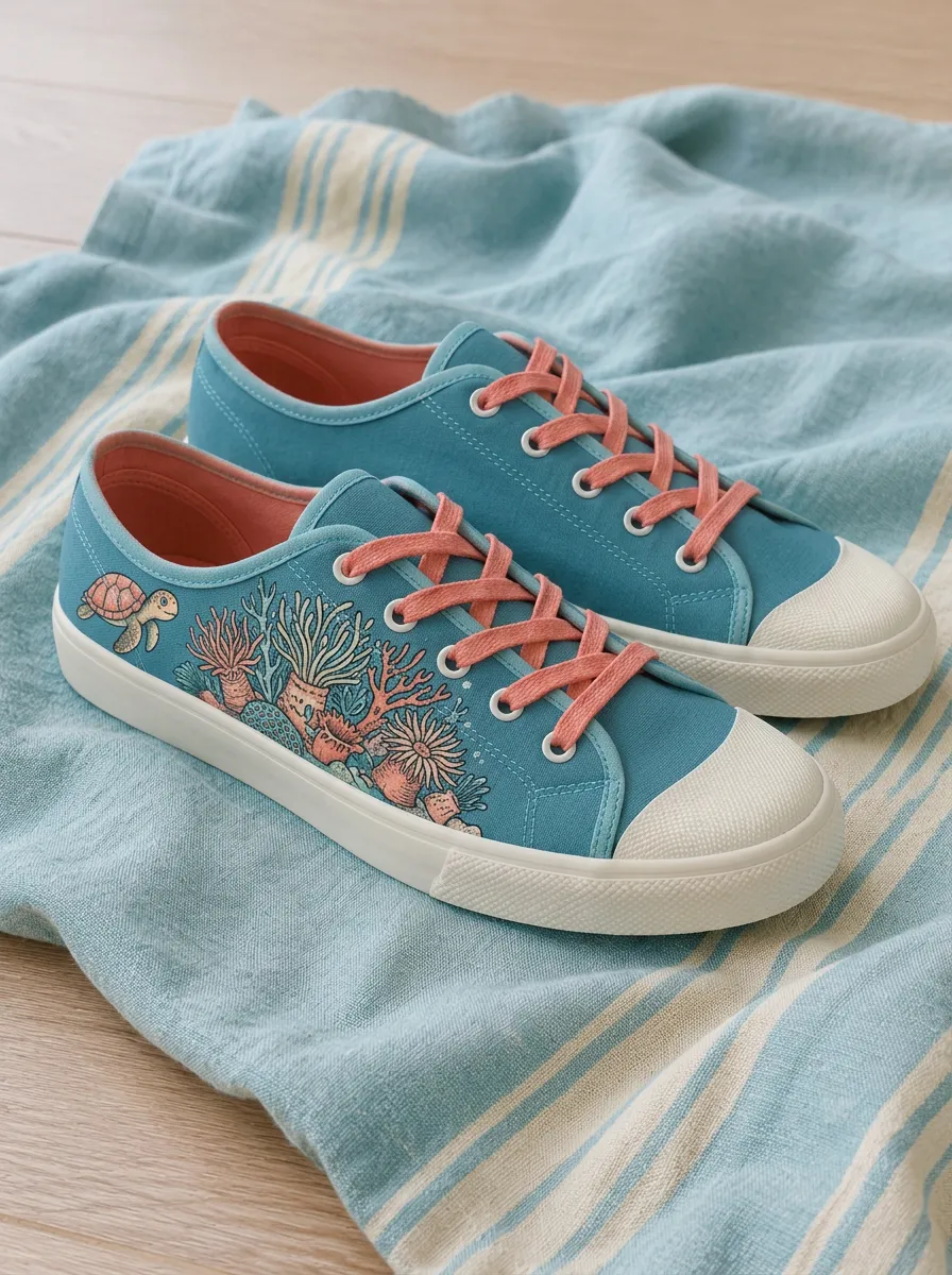 Women's Sea Turtle Coral Reef Ocean Printed Canvas Shoes