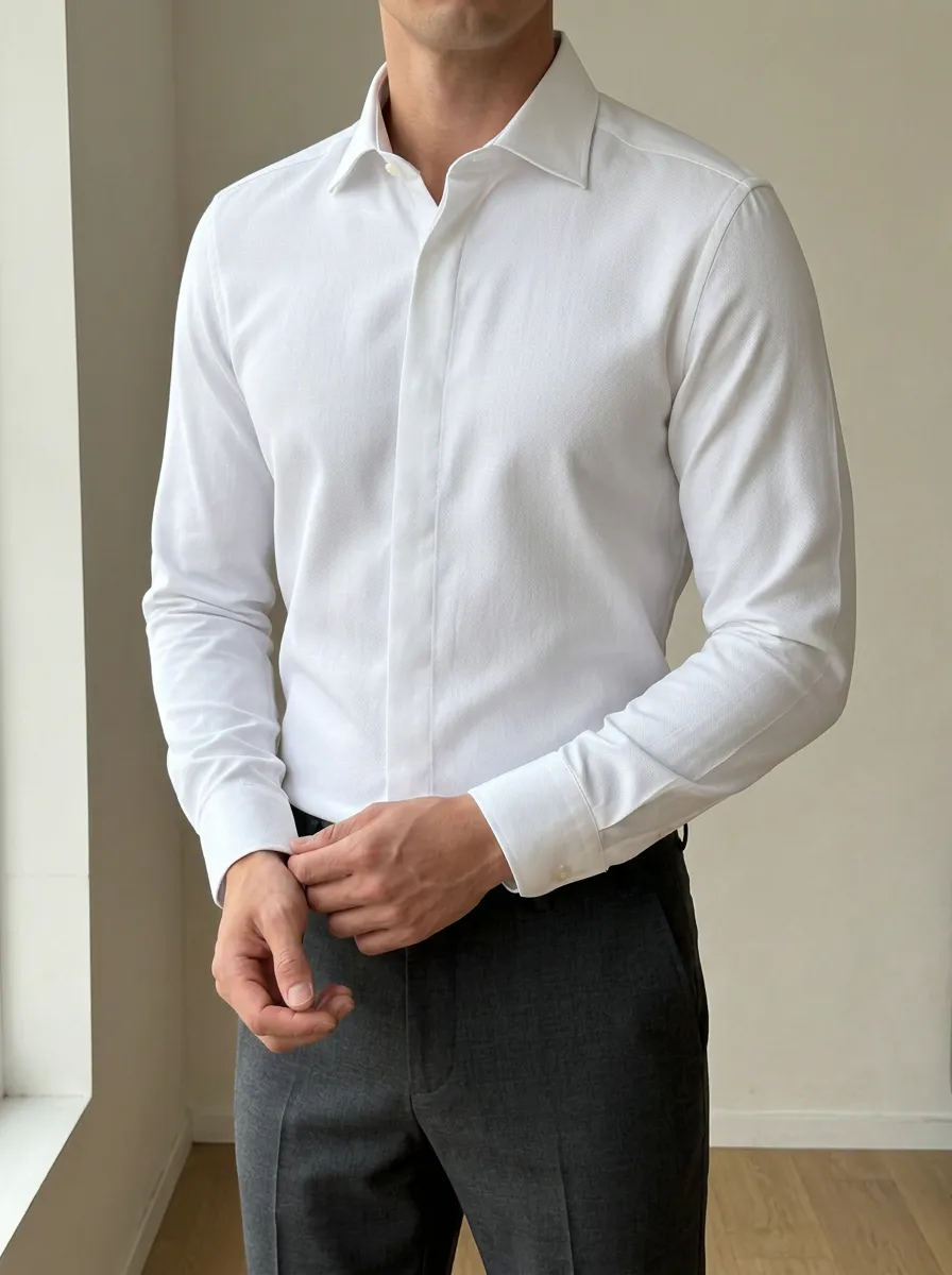 Men's Formal Business Solid White Slim Fit Long Sleeve Shirt