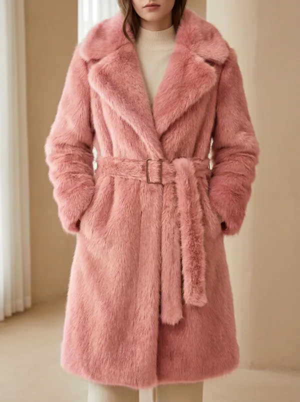 Wide Faux Fur Belted Coat