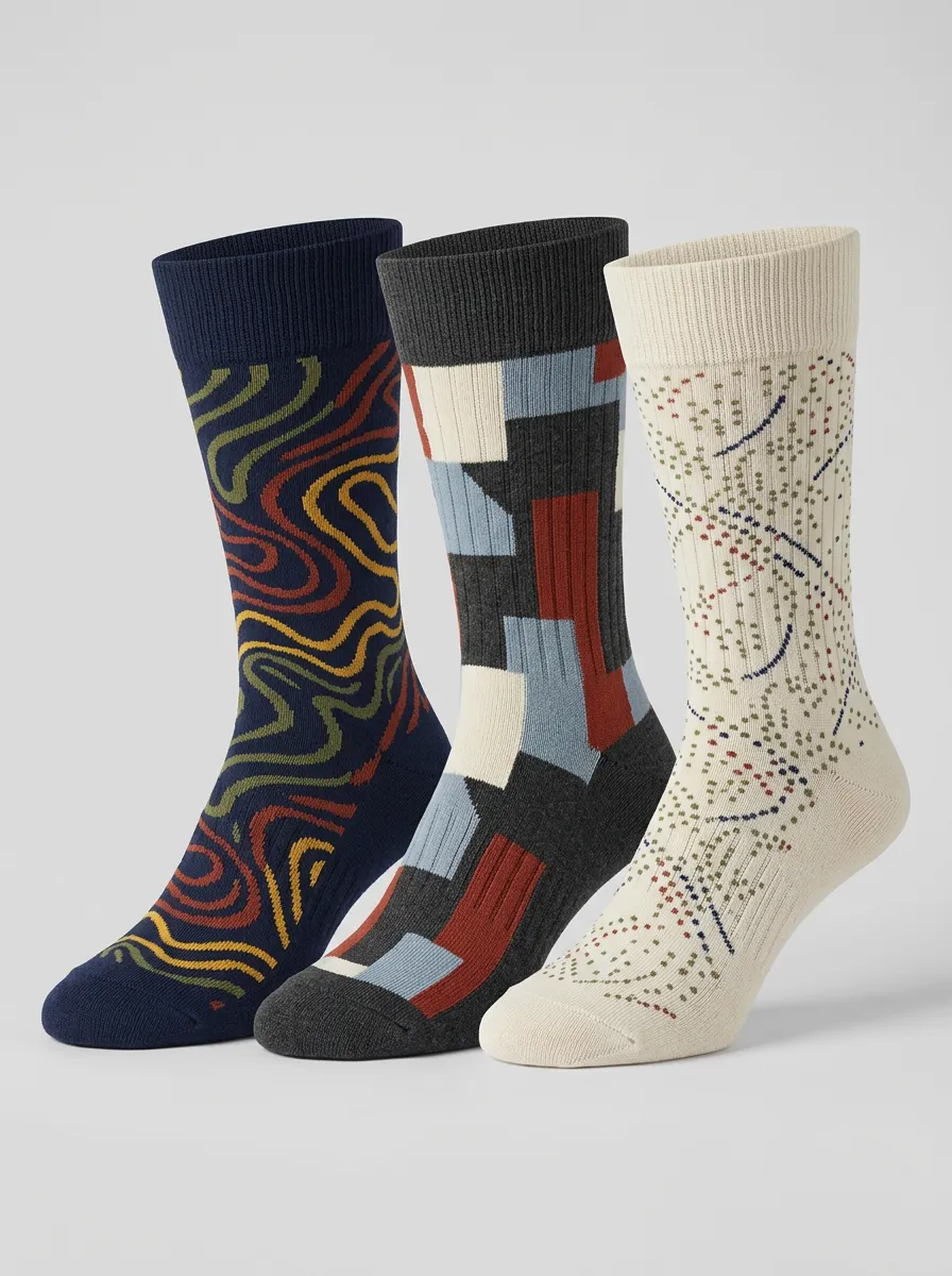 Men's Abstract Geometric Pattern Printed Three-Pack Socks