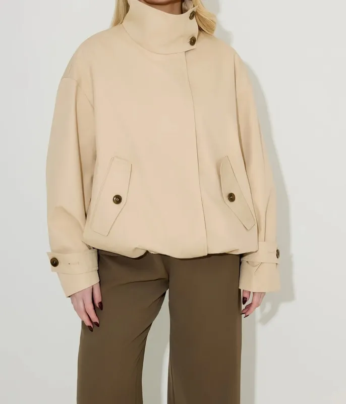 Cream Oversized Funnel-Neck Jacket