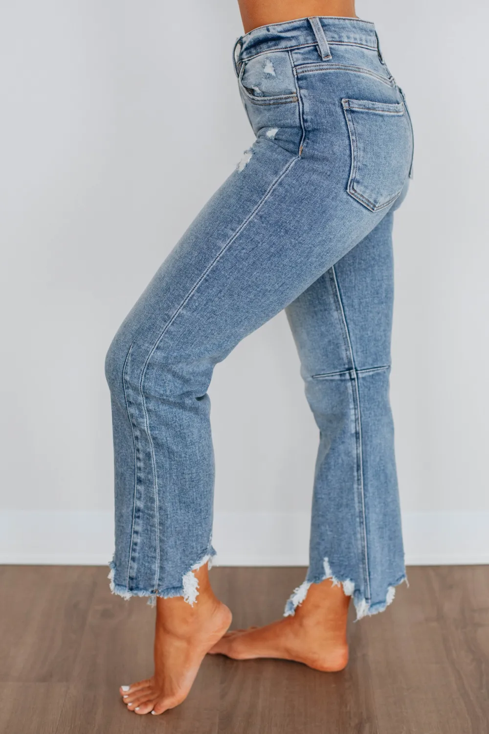 Women's High Rise Cropped Fading Whiskering Jeans