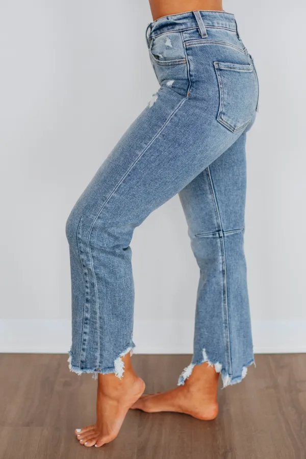 Women's High Rise Cropped Fading Whiskering Jeans
