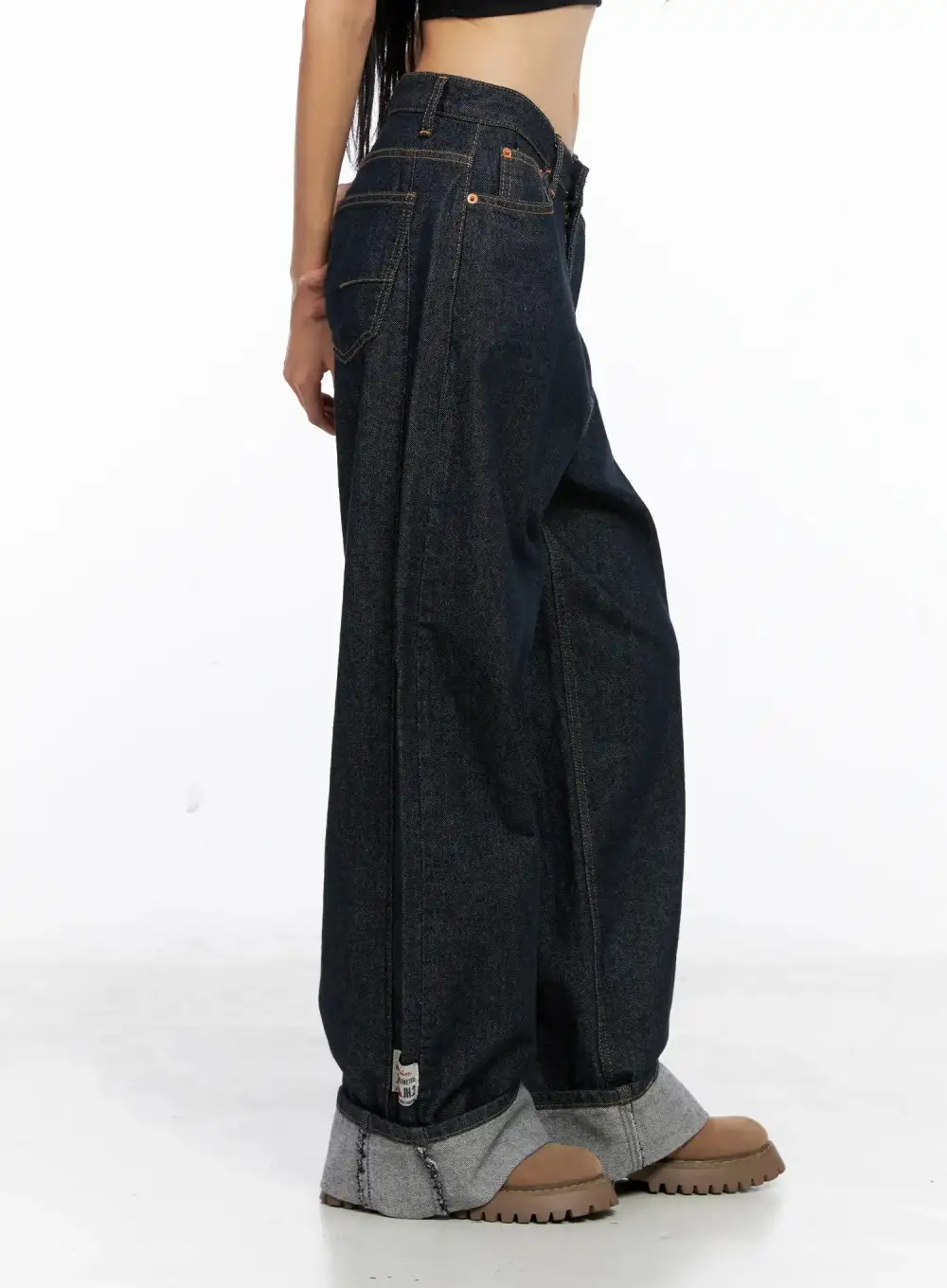 Cuffed Wide-Leg Jeans