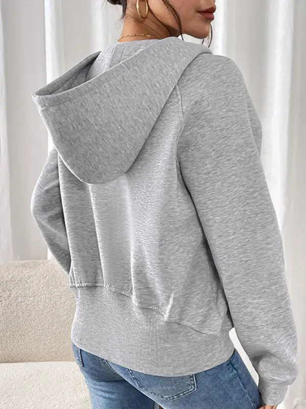 Pocketed Long-Sleeve Velvet Knit Hooded Sweater