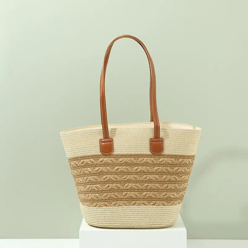 Structured Utility Straw Tote Bag