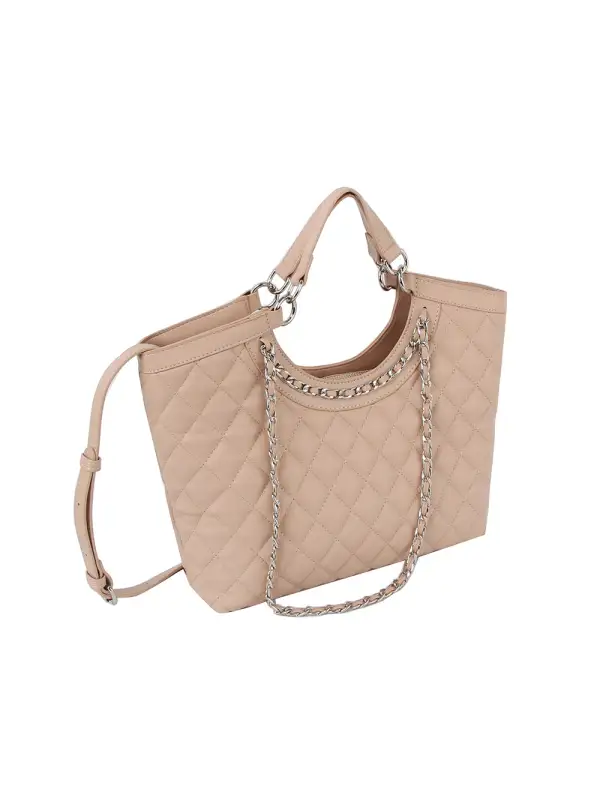 Chain Detail Leather Tote Bag