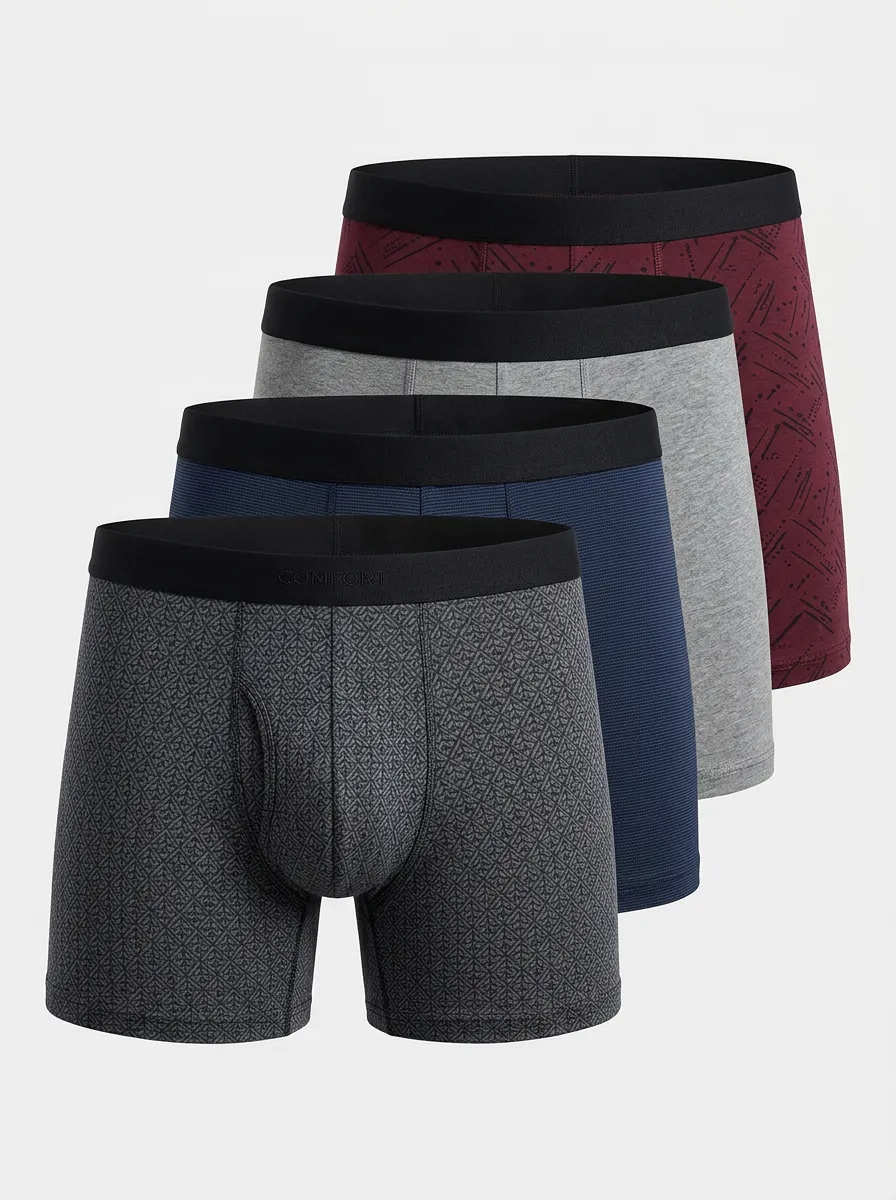 Easy-Wear Geometric Printed Classic Look Men's Four Pack Boxer Briefs