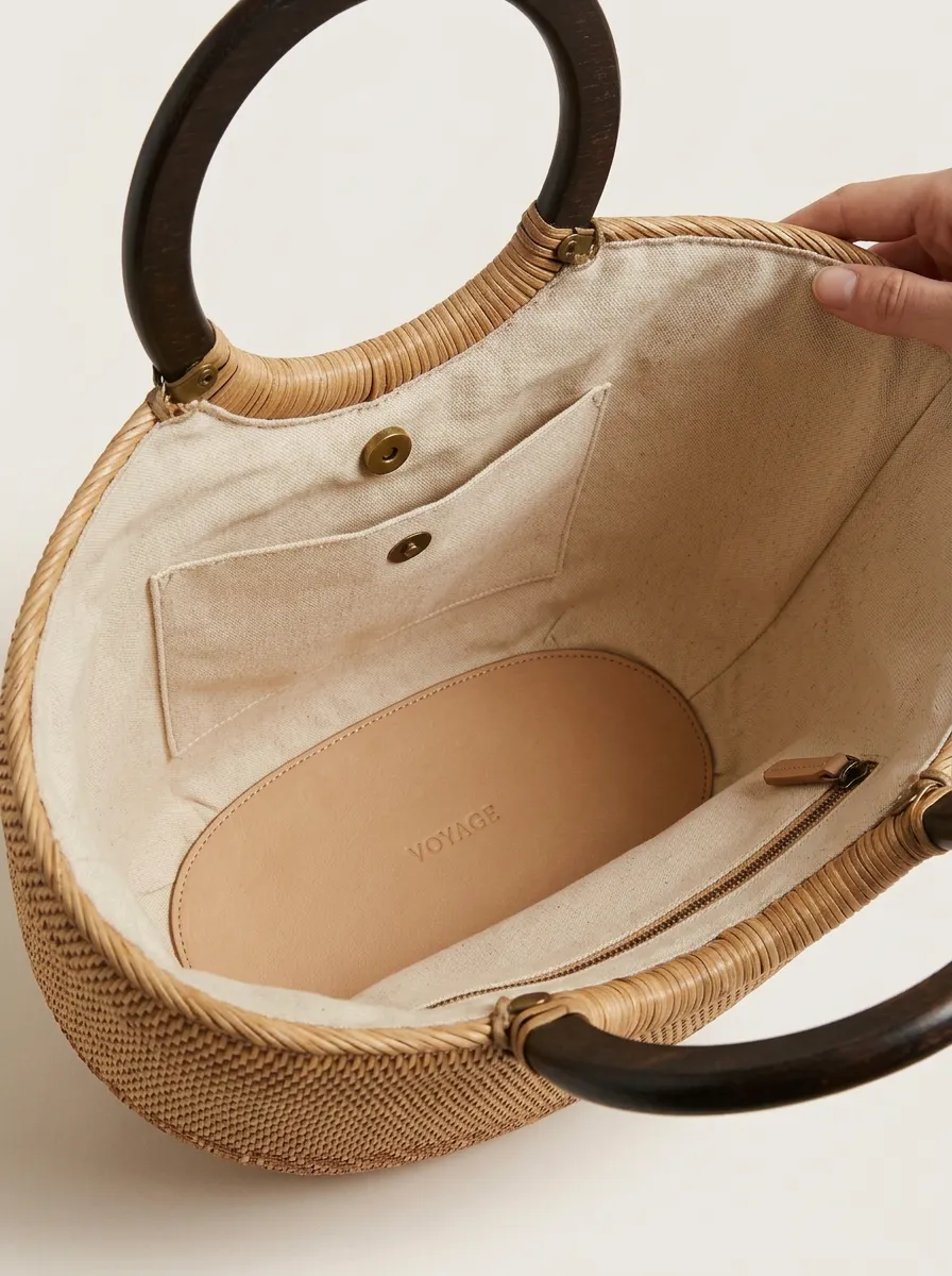 Women's Tan Woven Open-Top Tote Bag