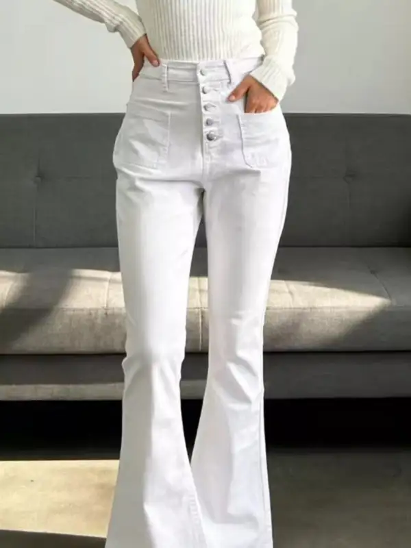 High-Waisted Button-Fly Flare Jeans