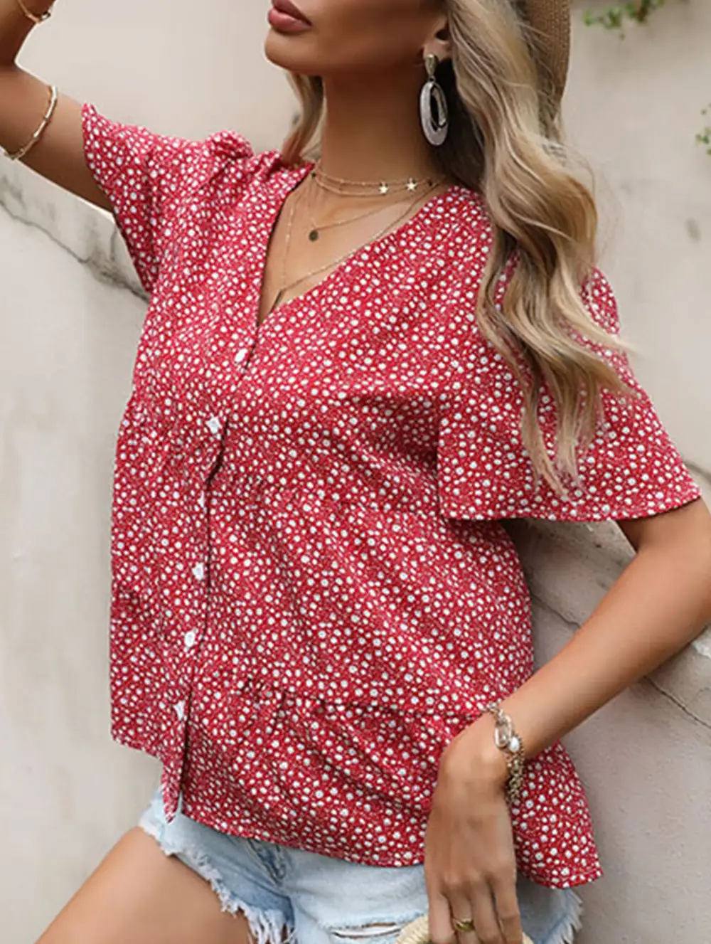 Polka Dot V Neck Shirt