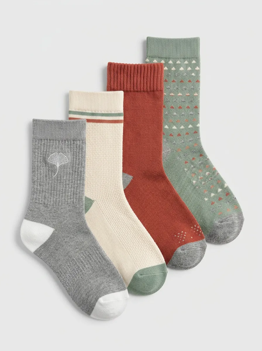 Leaf Geometric Nature Men's Four-Pair Long Socks
