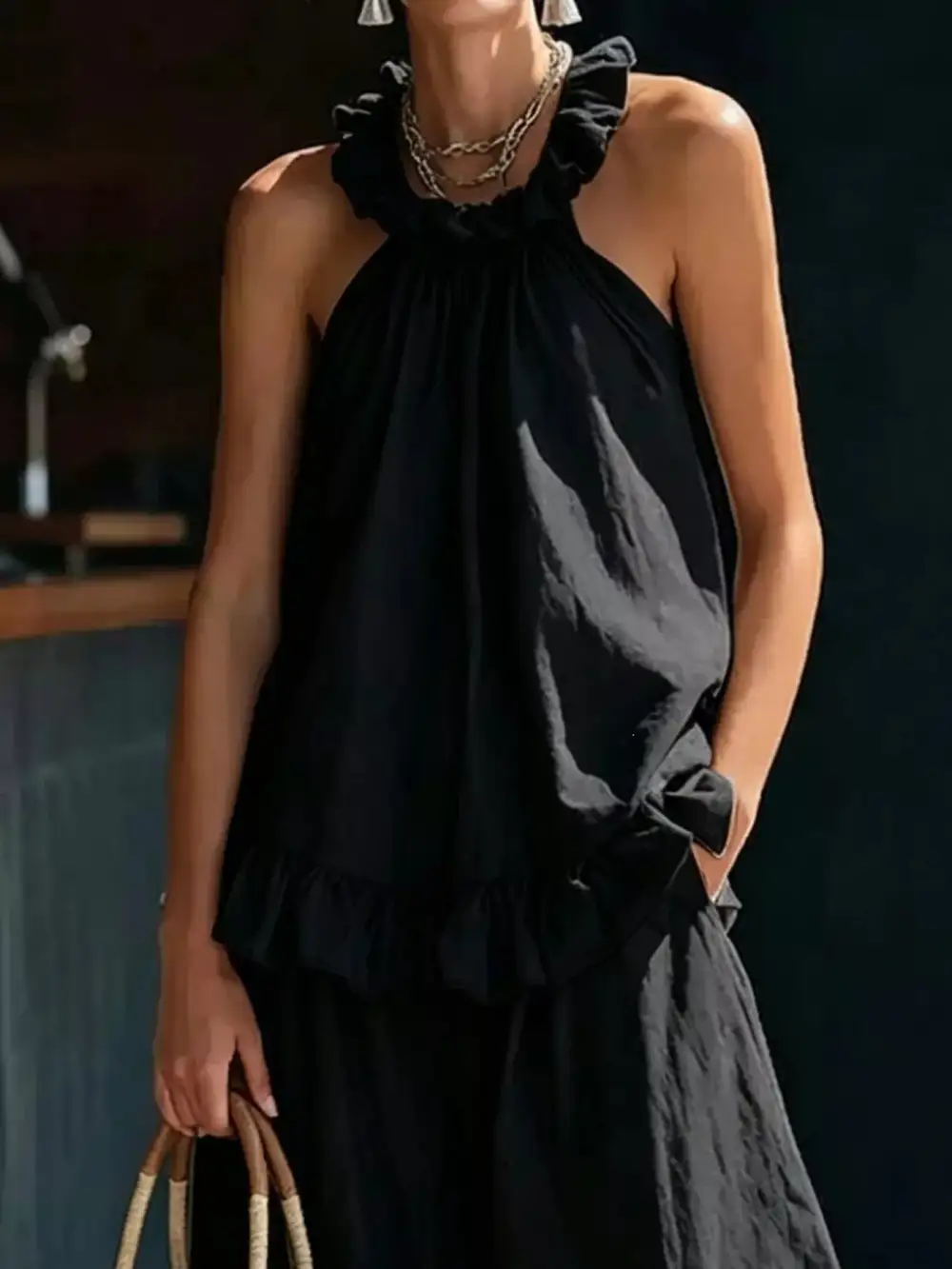 Full Size Ruffled Halter Neck Top and Wide Leg