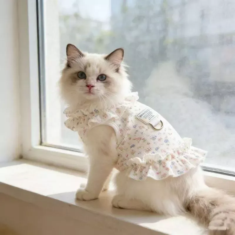 Pet Summer Clothes Floral Ruffle with D-ring Pet Harness Vest for Cat Small Dog Baju Kucing Anjing