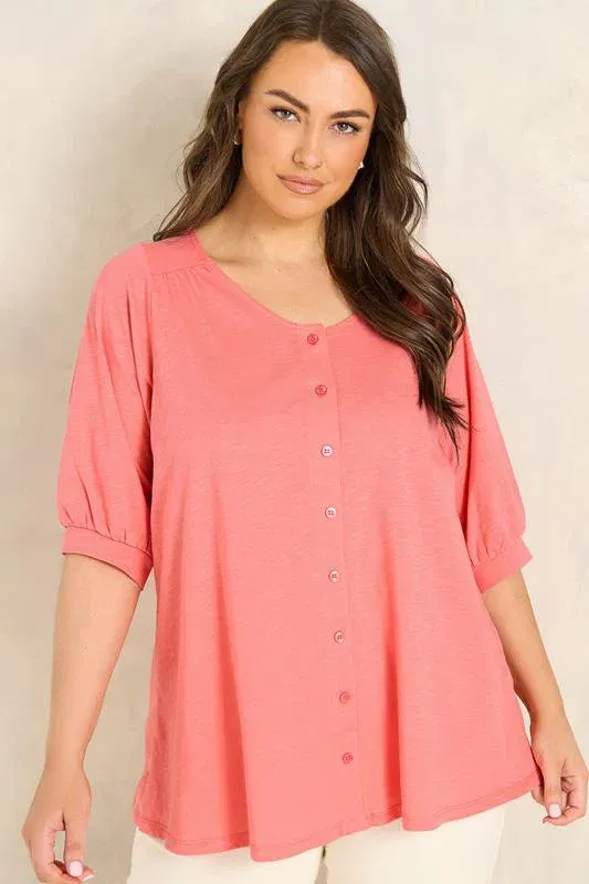 Coral Pink Short Sleeve Cotton Top