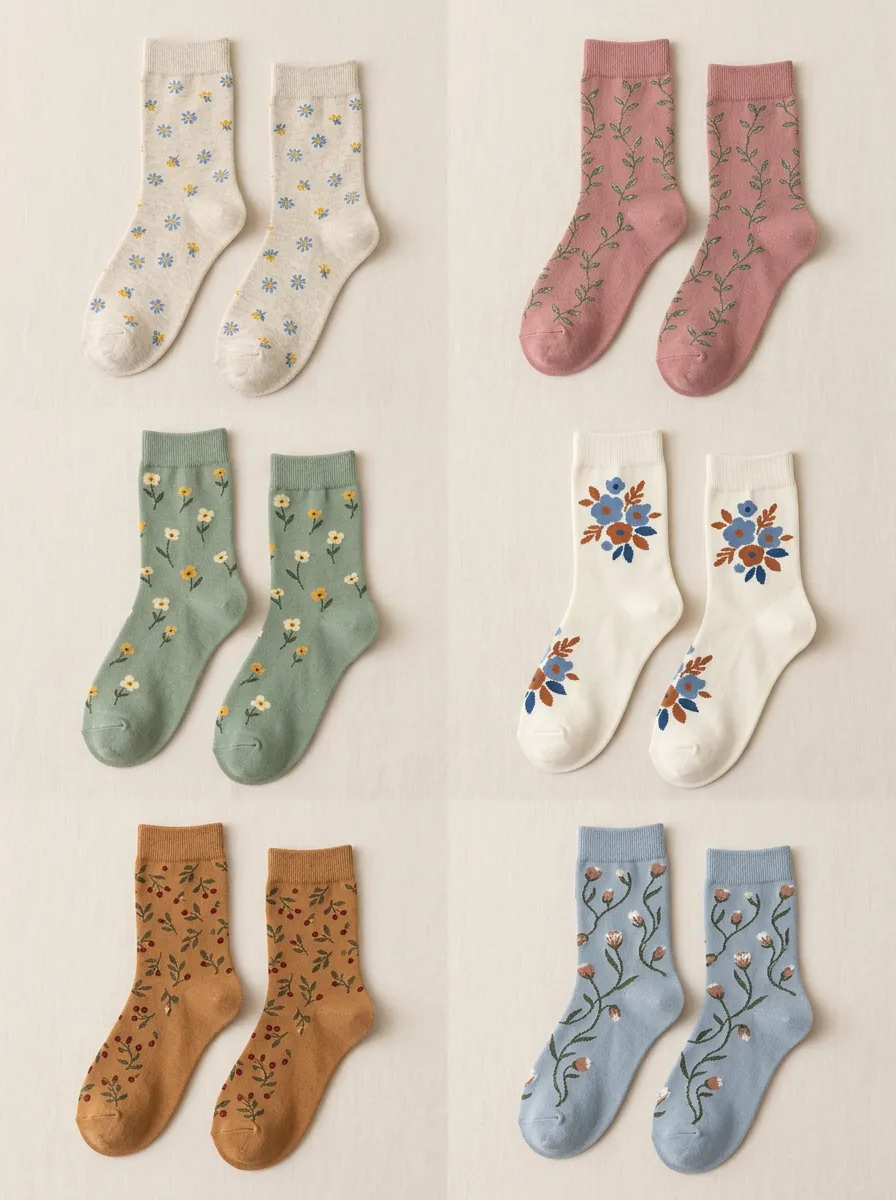 Women's Floral Vine Mid Calf Socks Six Pair Set