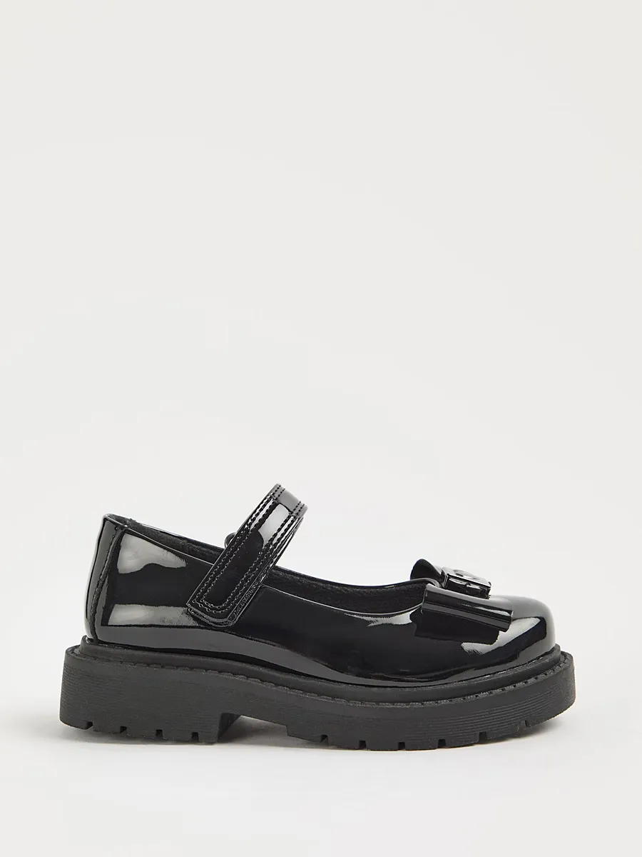 Black Patent Bow Detail Mary Jane School Shoes