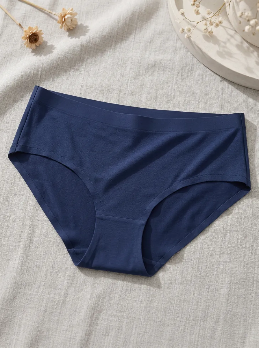 Women's Navy Blue Seamless Solid Color Printed Panties