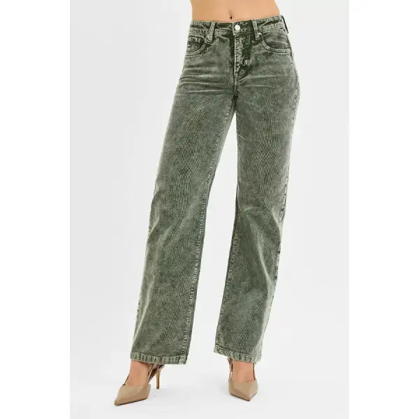 Casual Risen Tummy Control Mid Rise Straight Leg Corduroy Pants