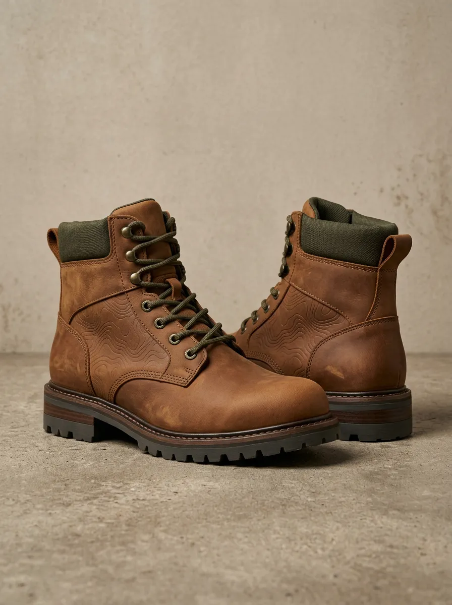 Men's Hiking Topographic Map Embossed Work Boots