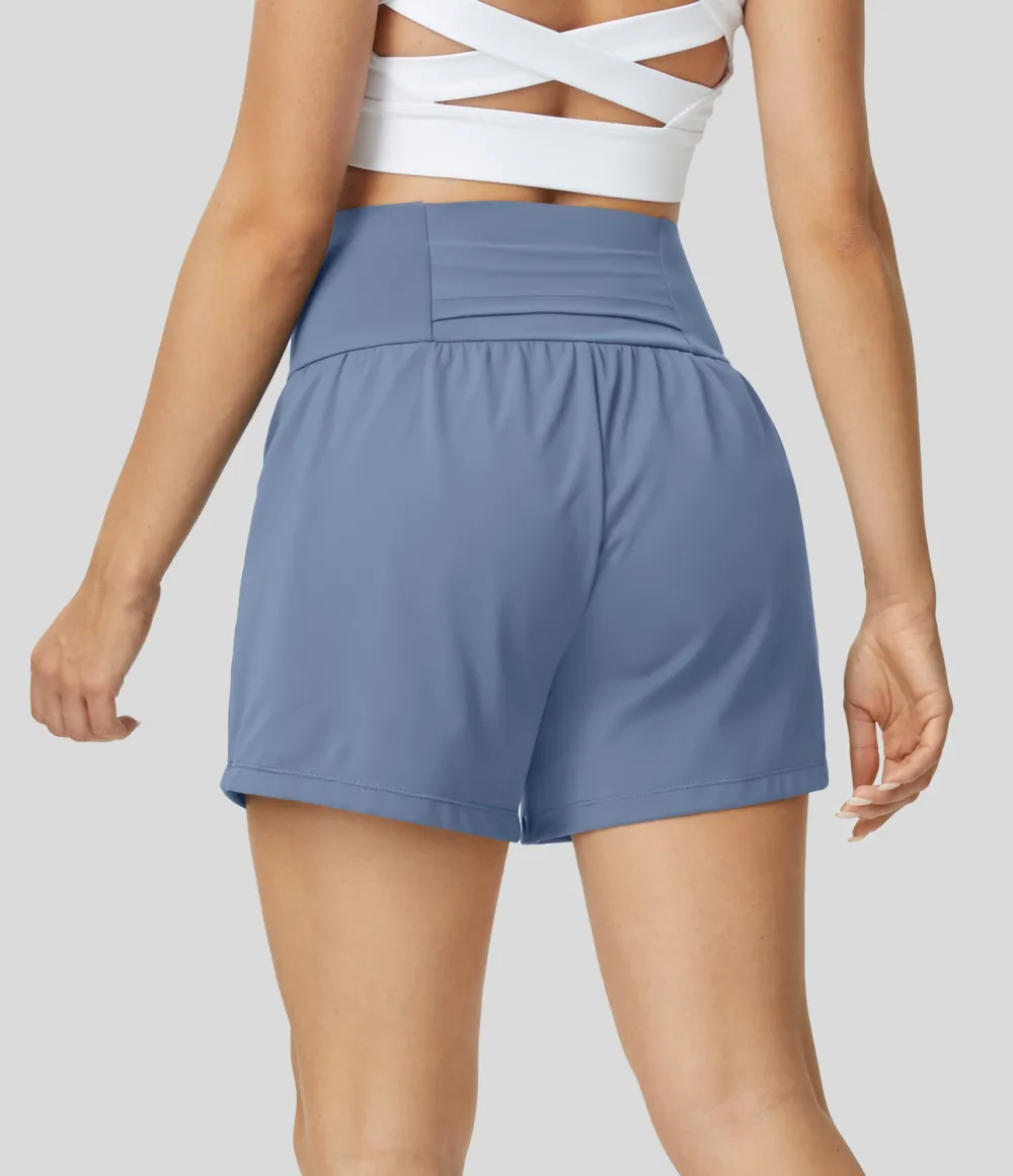 Super High Waisted Back Pocket & Side Hidden Pocket 2-in-1 Yoga Shorts 5''-Longer Length