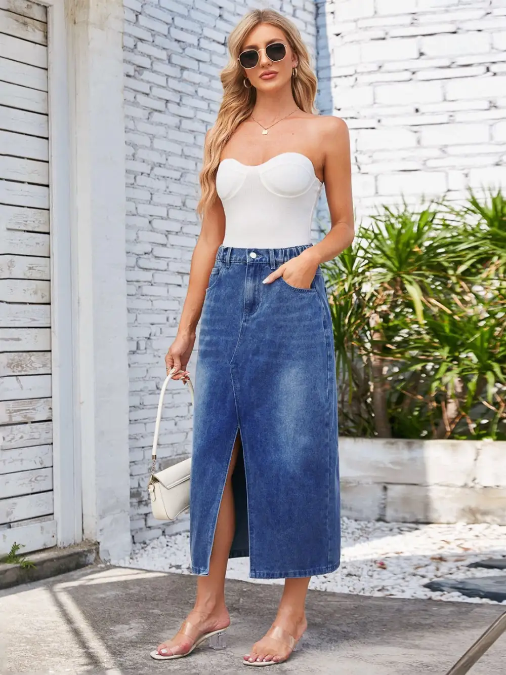 Balanced Denim Pocket Detail Skirt