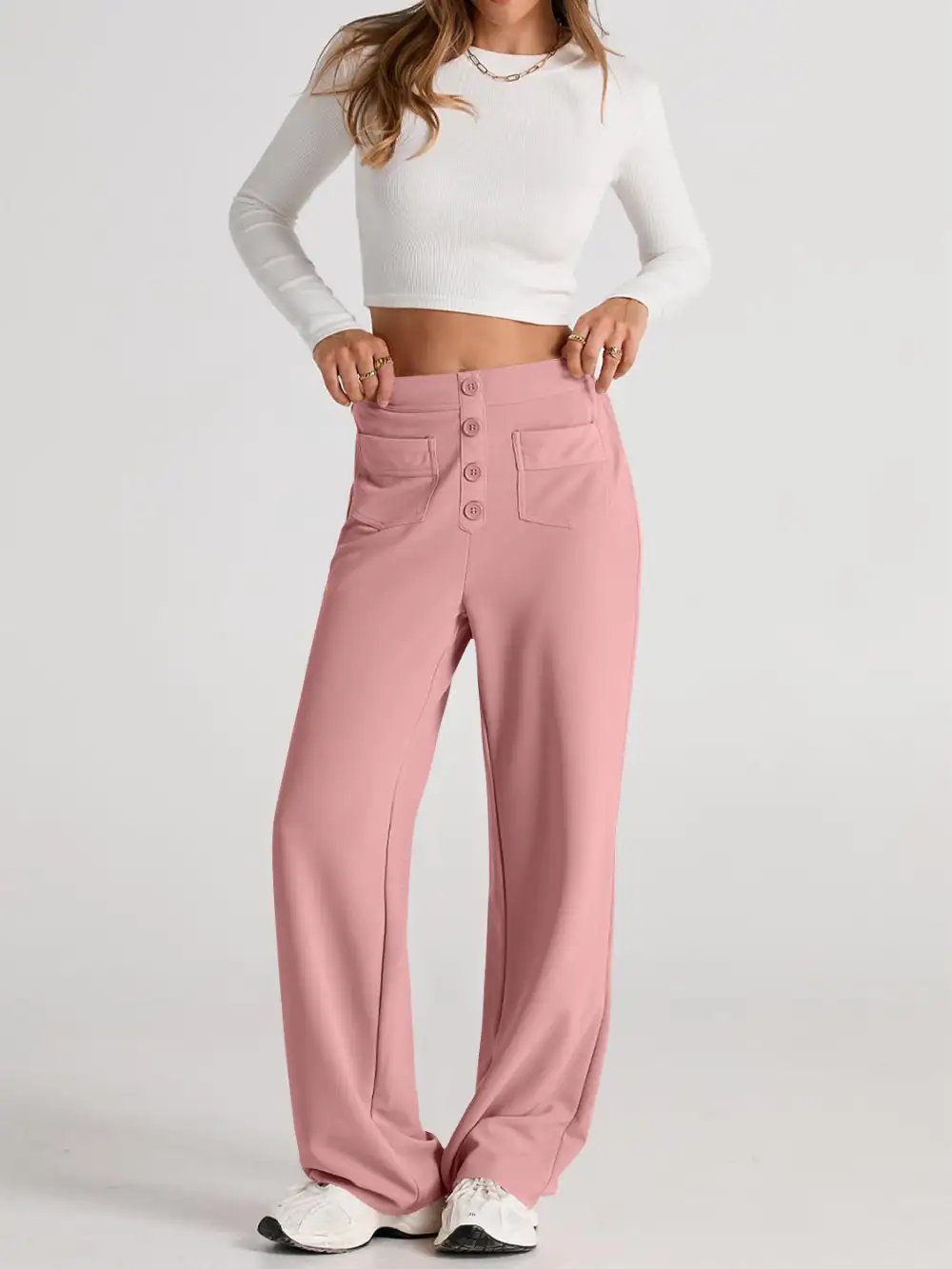 Pull On High Waist Wide Leg Pants