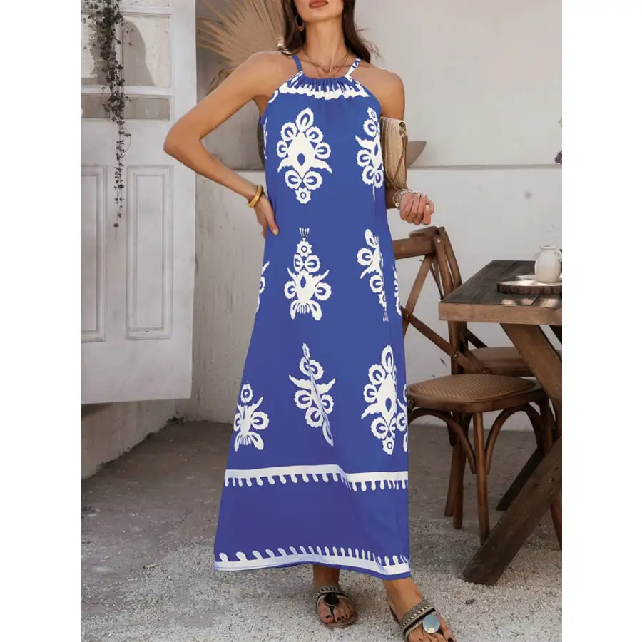Grecian Neck Printed Maxi Dress