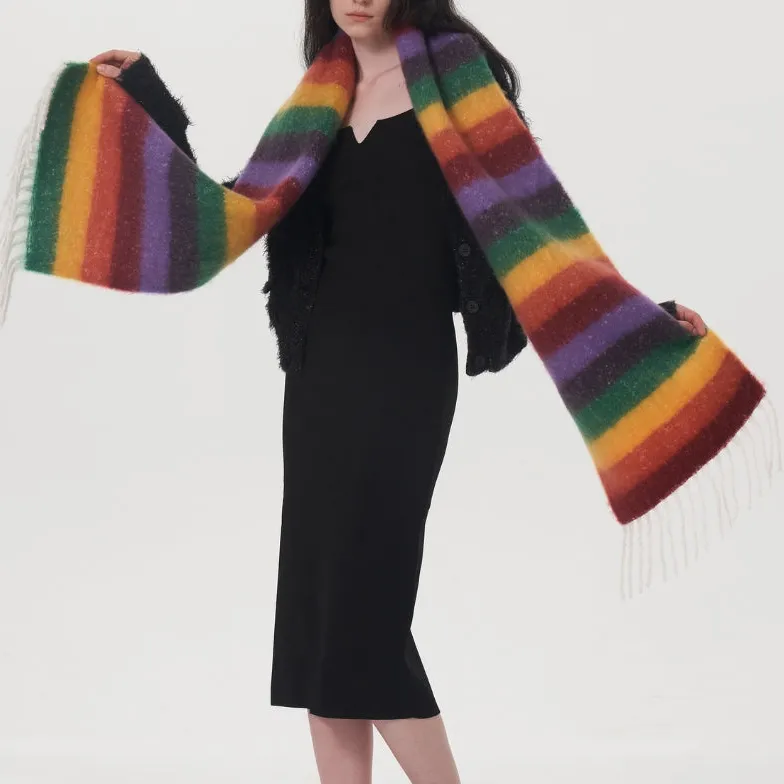 Playful Striped Tassel Blanket Scarf