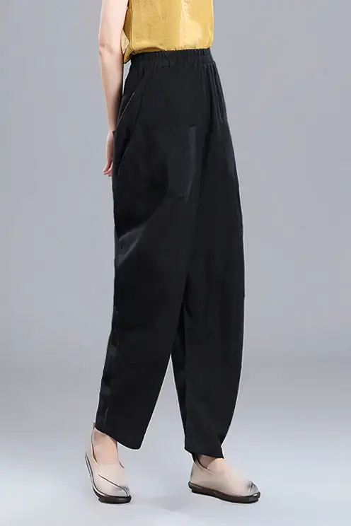 Classic Linen Cotton High Waist Pocketed Trousers