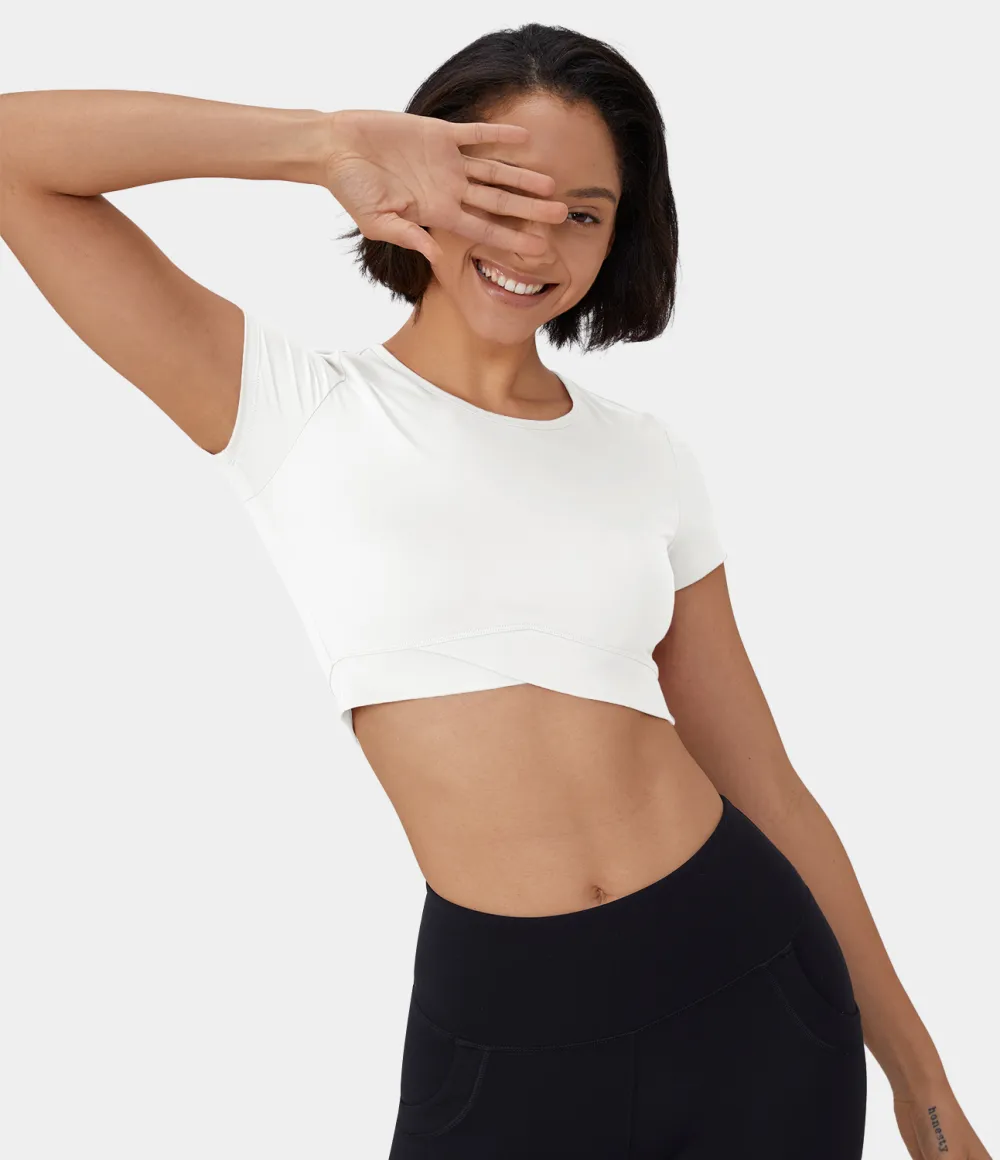 Softlyzero Plush Crossover Hem Cropped Sports Top