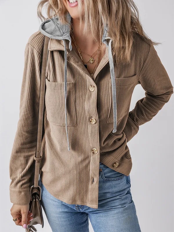Buttoned Lapel Knit Pocketed Knit Jacket
