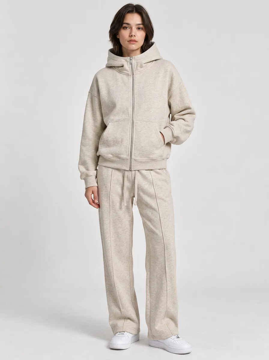 Unisex Leisure Zip-Up Hoodie Minimalist Tracksuit Set