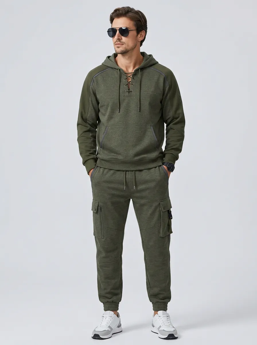 Daily Lace-Up Multi Pocket Edit Men's Lace Up Hoodie And Cargo Jogger Set