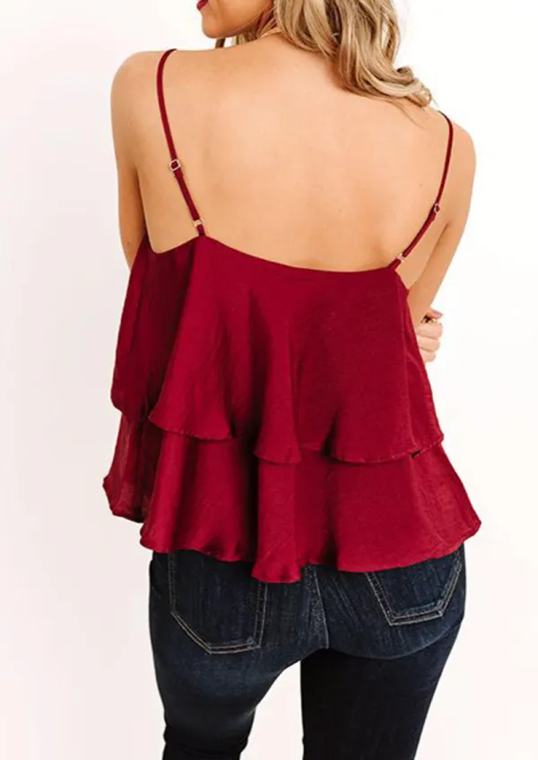 Spaghetti Straps Layered Ruffled Tank Top