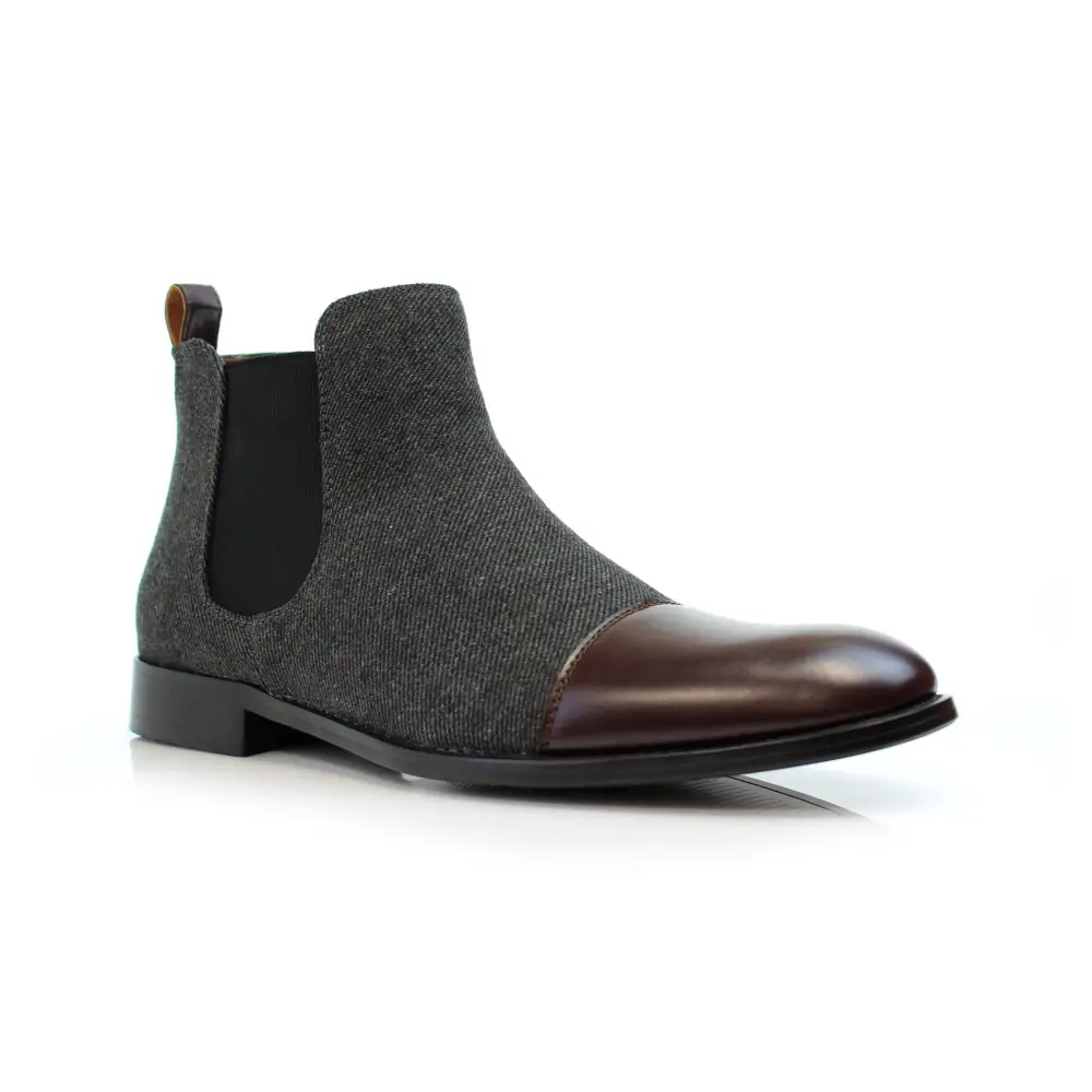 Faux-Leather Two-Tone Slip-On Chelsea Boots