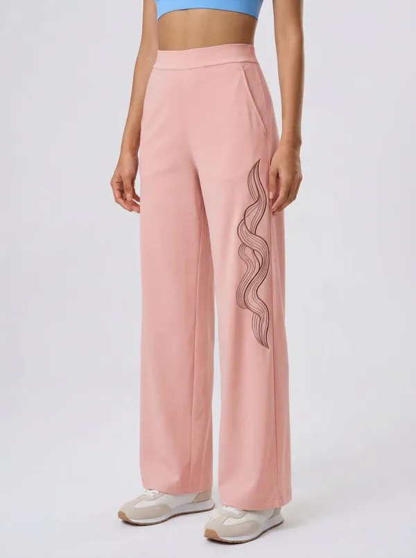 Women's Minimalist Abstract Wave Graphic Wide Leg Pants