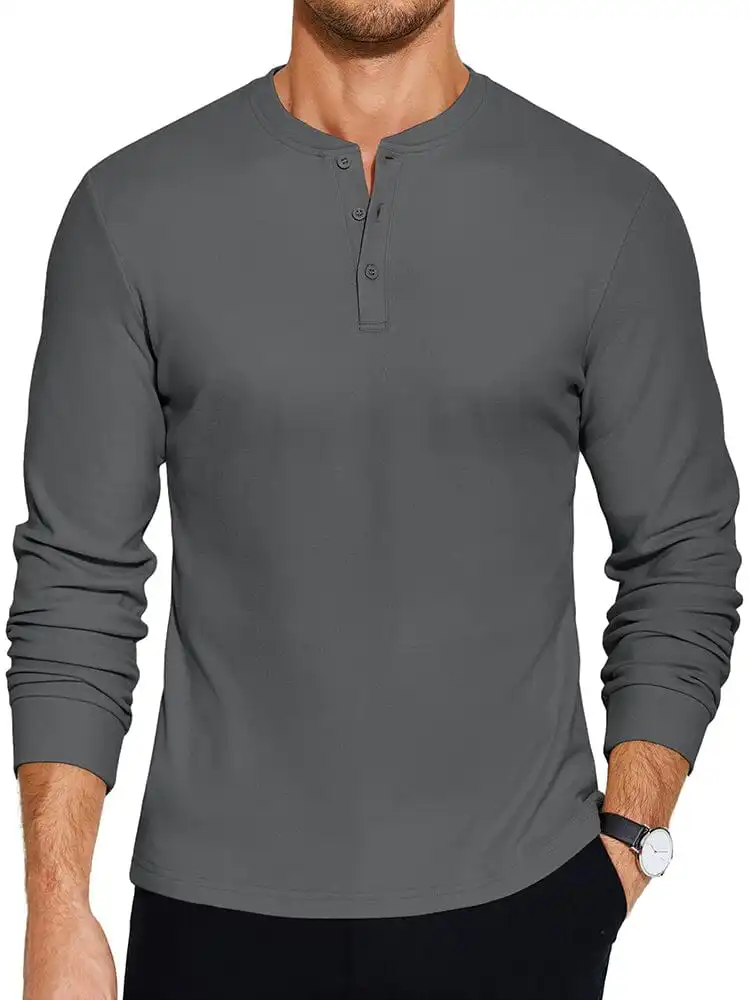 Ribbed Knit Henley T-Shirt