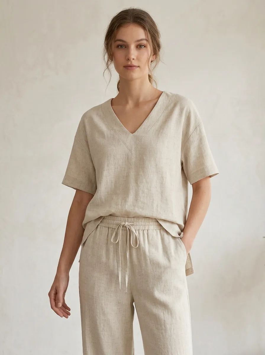 Refined Pocket Women's V-Neck Casual Lounge Set