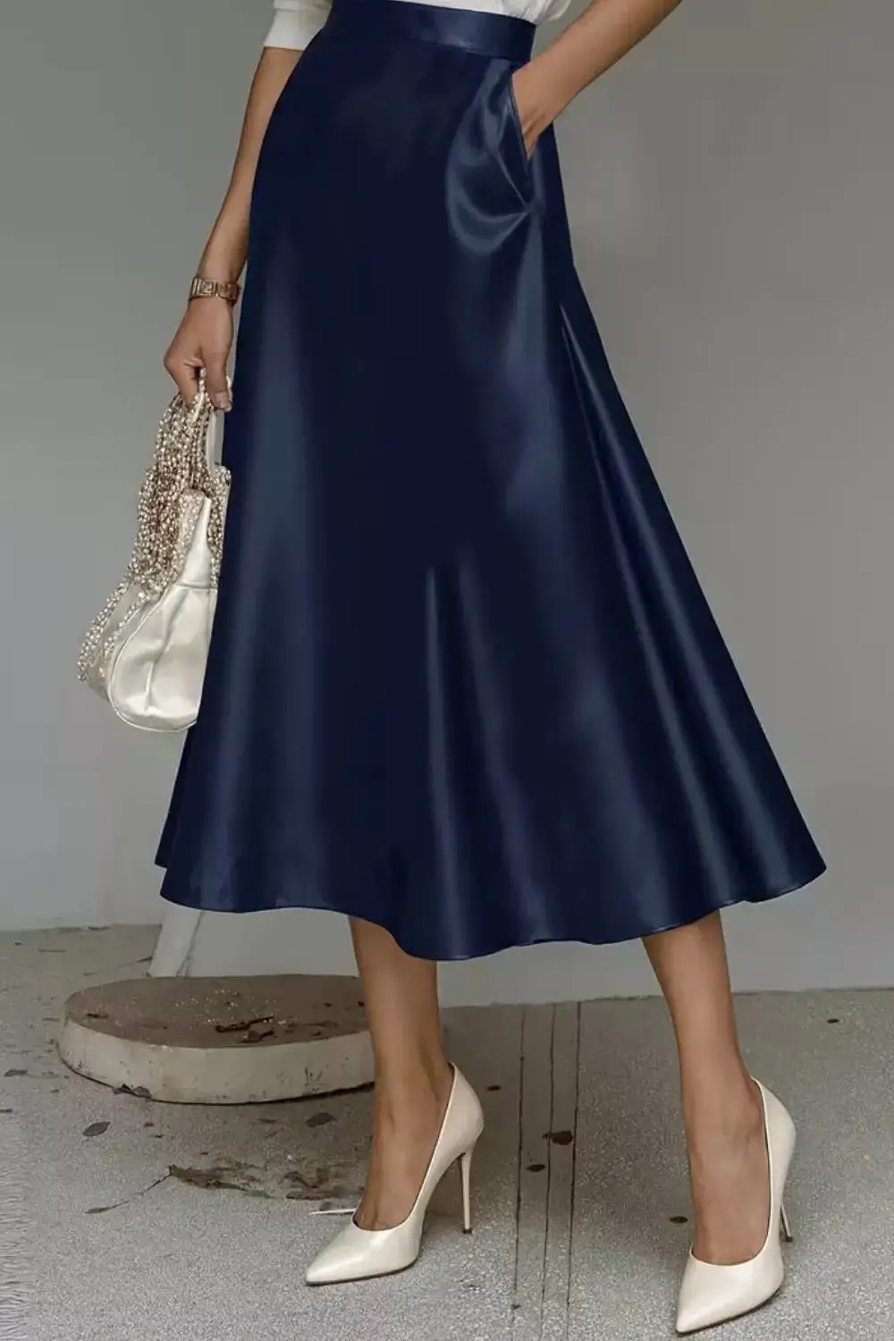 Everyday Satin A-line Midi Skirt