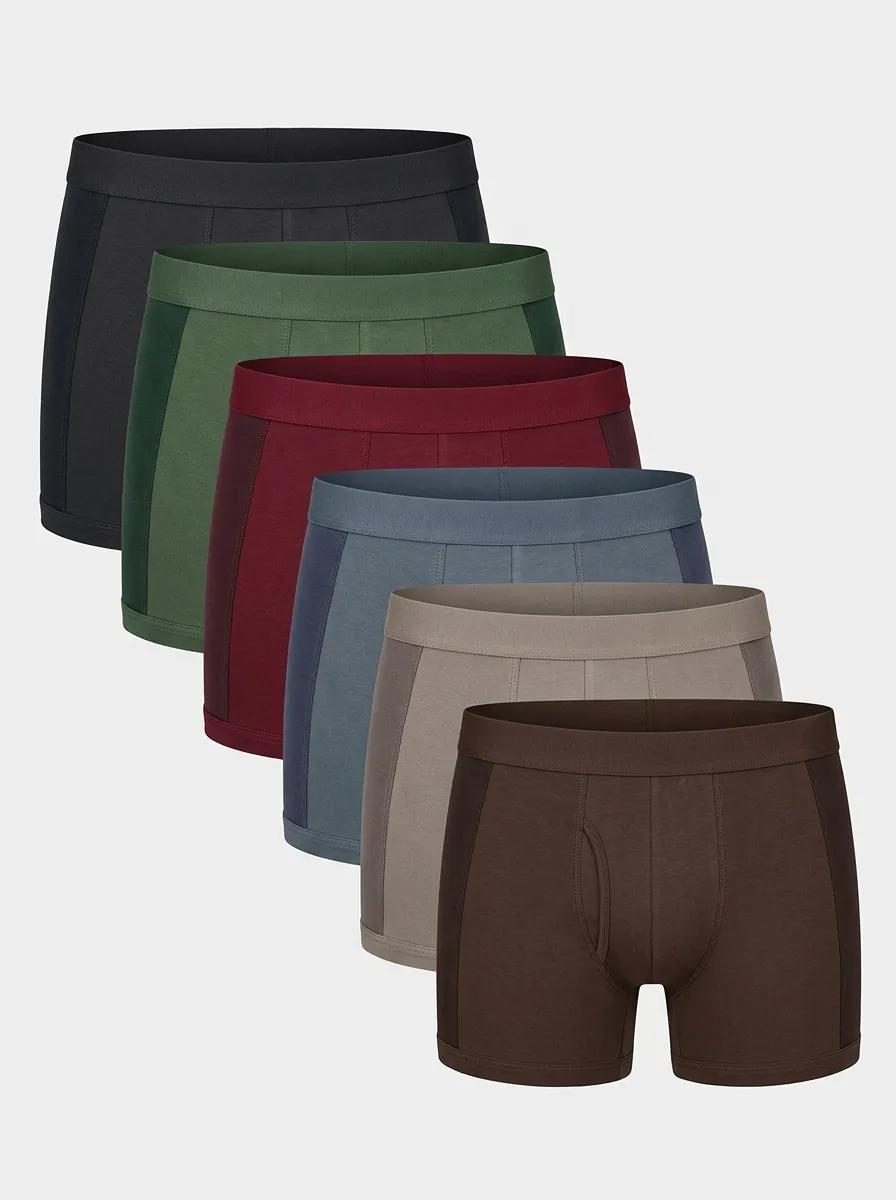 Men's Solid 6-Pack Flat-Waistband Boxer Brief Set