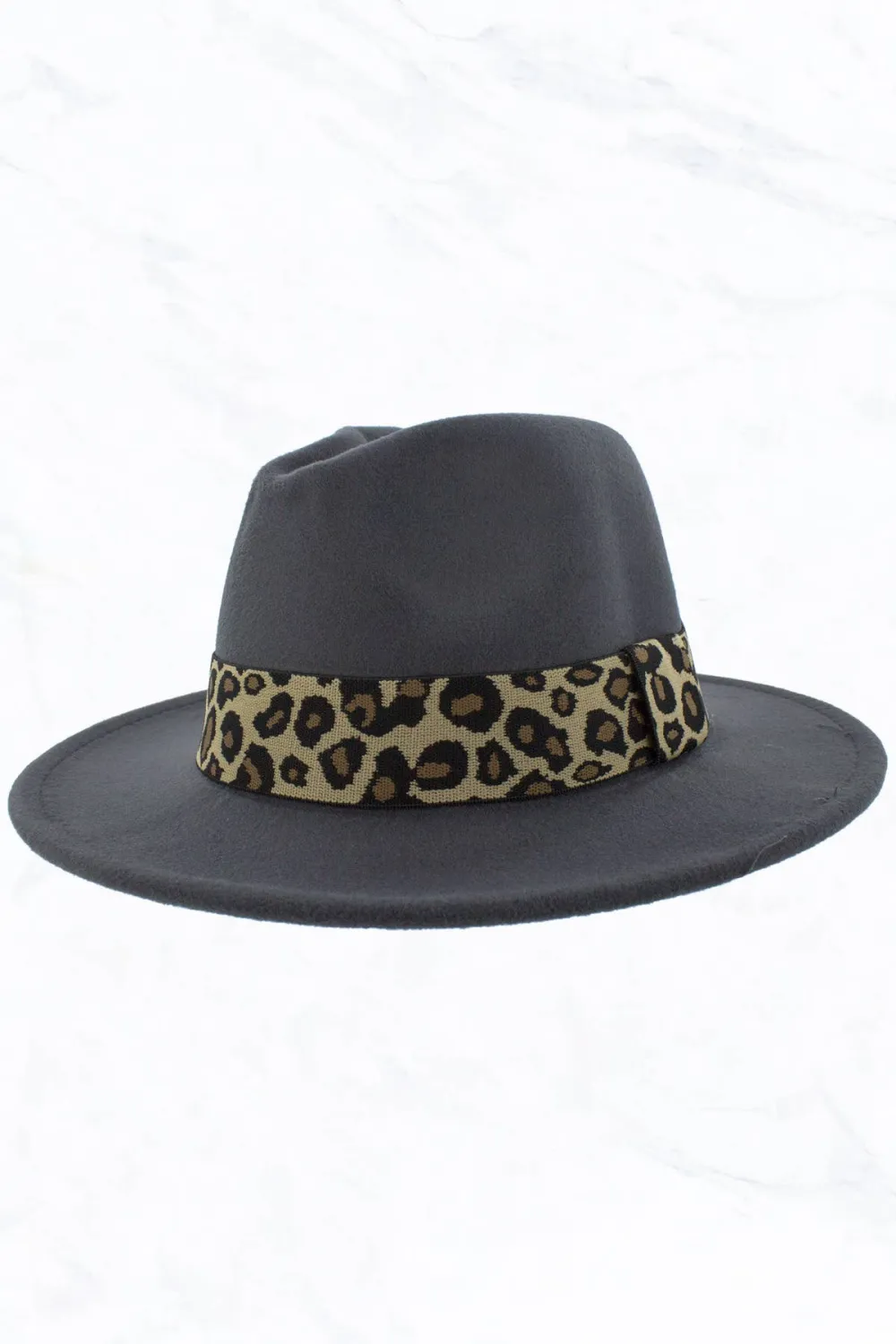 Retro Flat Big Brim Fedora Jazz Hat Wide Leopard Belt
