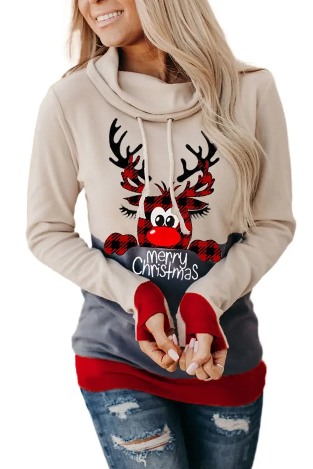 Elk Print Thumb Hole Hoodie
