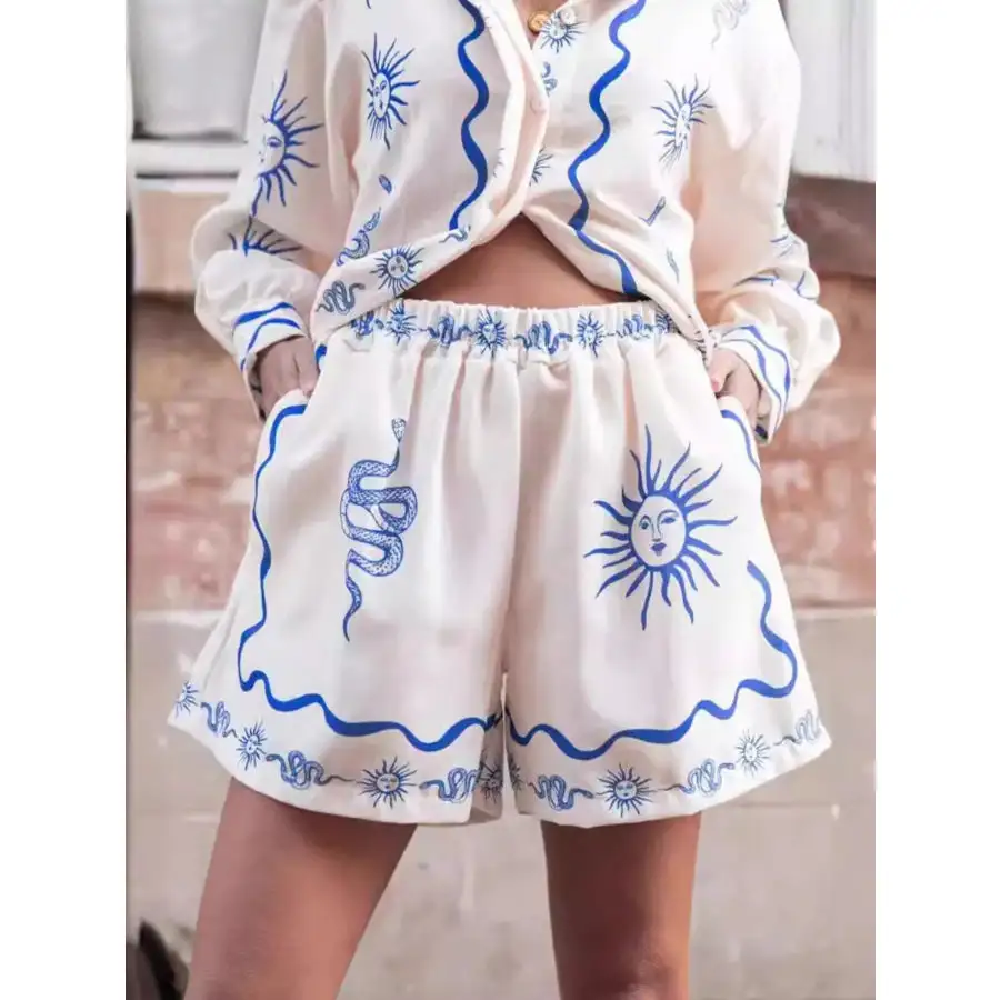 Relaxed Printed Button Up Shirt and Shorts Set