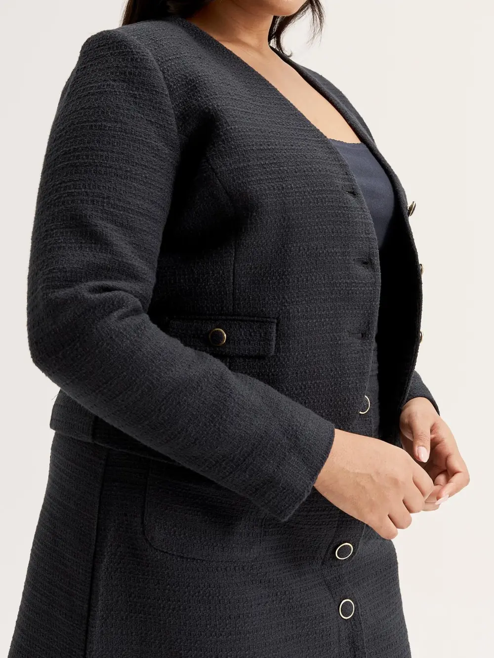 V Neck Tweed Jackets