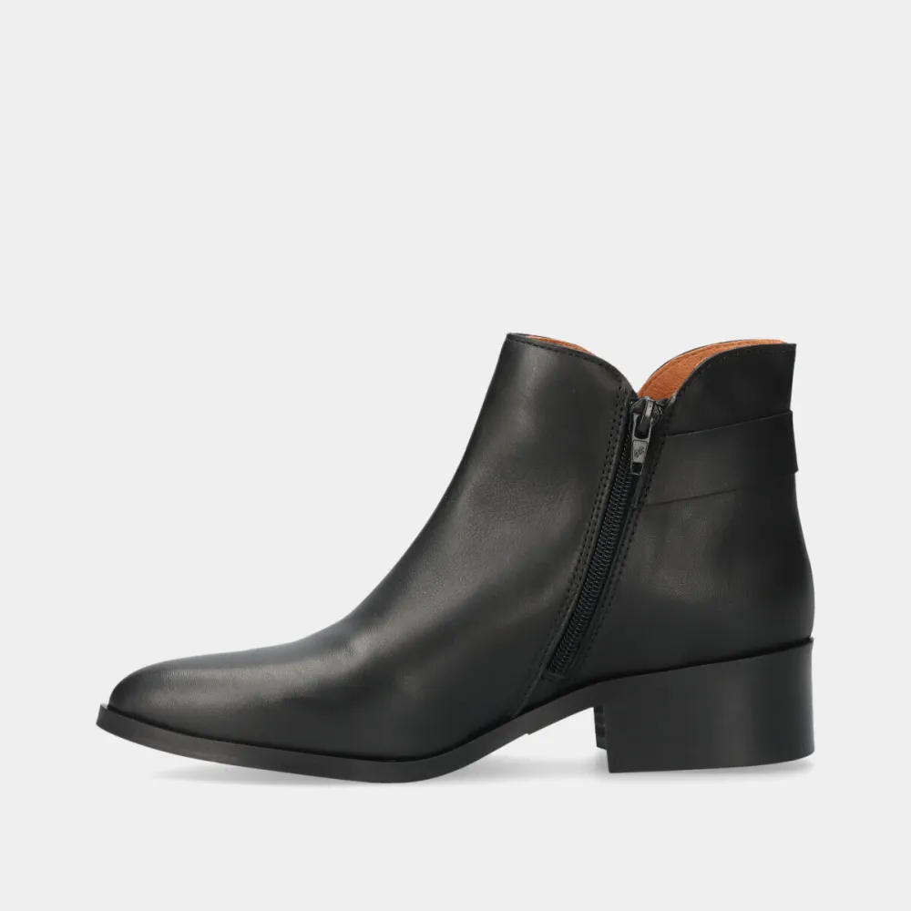 Leather Zip Metal Detail Ankle Boots