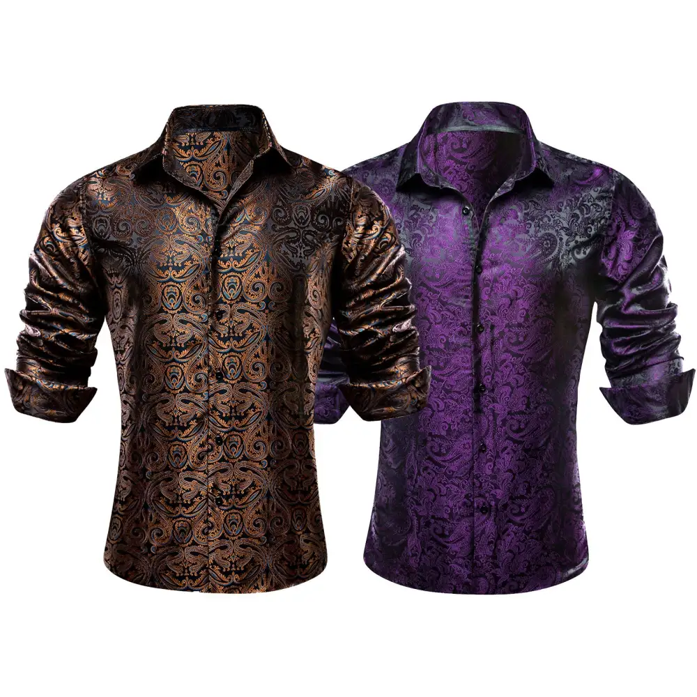 Comfortable Paisley Long Sleeve Silk Dress Shirt