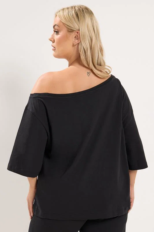 Black Off Shoulder Tee detail 2