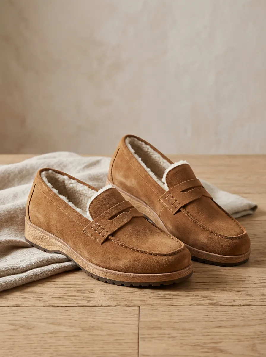Women's All Terrain Faux Fur Lined Winter Suede Wood Sole Loafers