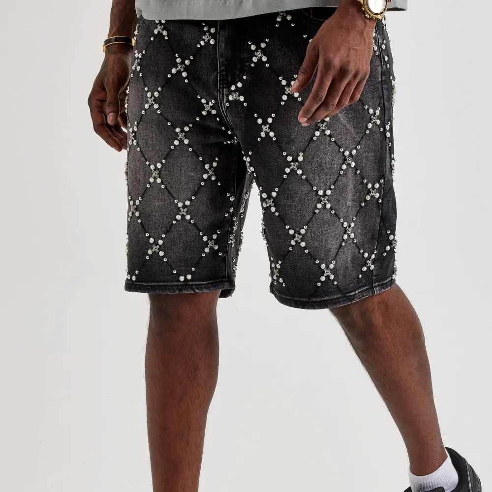 Pearl Cluster Denim Shorts